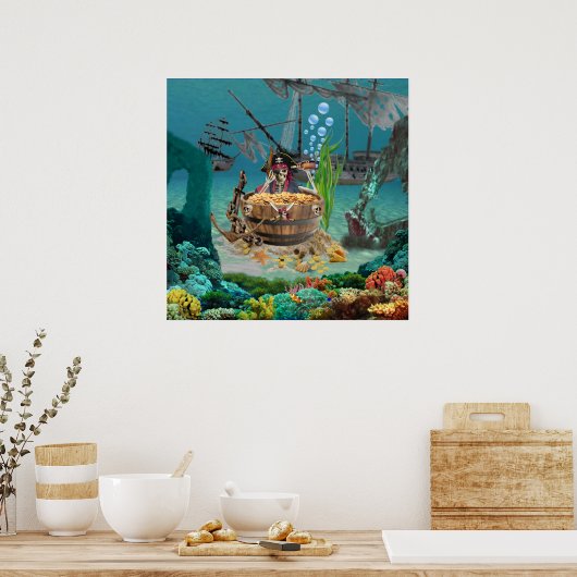 PIRATE SKELETON IN EEN BARREL POSTER (Keuken)