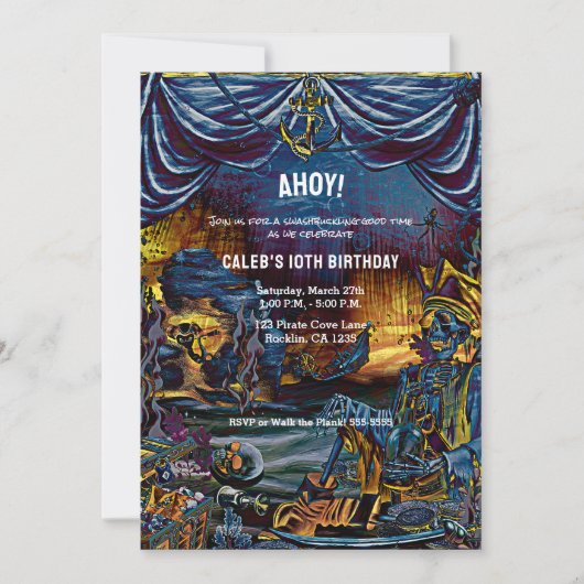 Pirate Skeleton onder Zee Birthday Party Kaart (Voorkant)