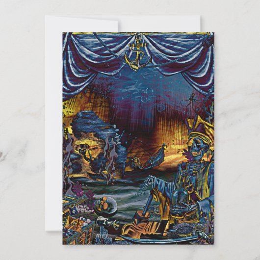 Pirate Skeleton onder Zee Birthday Party Kaart (Achterkant)