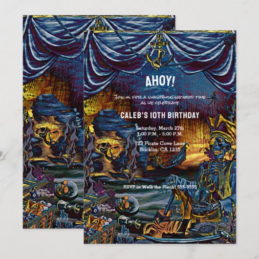 Pirate Skeleton onder Zee Birthday Party Kaart (Voorkant / Achterkant)