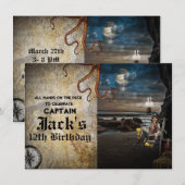 Pirate Skeleton op Beach Birthday Party Kaart (Voorkant / Achterkant)