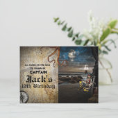 Pirate Skeleton op Beach Birthday Party Kaart (Staand voorkant)