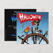 Pirate Skeleton Sailor met Macaw Halloween Party Kaart (Voorkant / Achterkant)