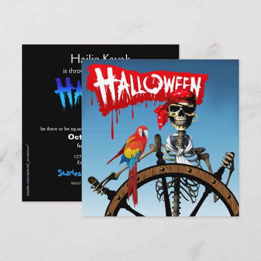 Pirate Skeleton Sailor met Macaw Halloween Party Kaart (Voorkant / Achterkant)