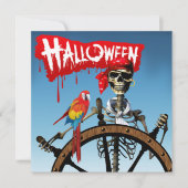 Pirate Skeleton Sailor met Macaw Halloween Party Kaart (Voorkant)