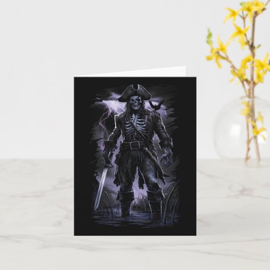 Pirate Skeleton Spookschip Halloween Kostuumfeest Kaart (Gele Bloem)