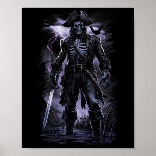 Pirate Skeleton Spookschip Halloween Kostuumfeest Poster (Voorkant)