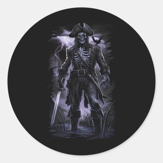 Pirate Skeleton Spookschip Halloween Kostuumfeest Ronde Sticker (Voorkant)