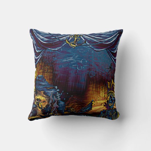 Pirate Skeleton Treasure under the Zee Comic Art Kussen (Achterkant)