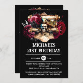 Pirate Skull 3D gothic rozen Halloween Volwassenen Kaart (Voorkant / Achterkant)