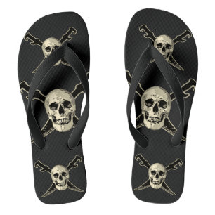 Pirate (Skull) - Aangepast volwassen, brede riemen Teenslippers