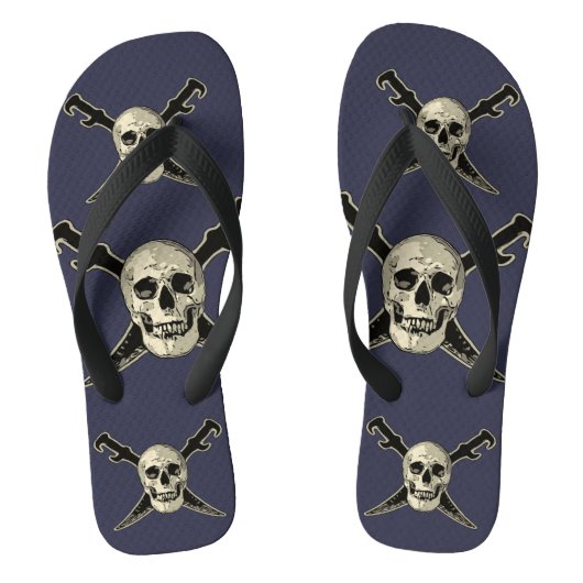 Pirate (Skull) - Aangepast volwassen, brede riemen Teenslippers (Voetbed)