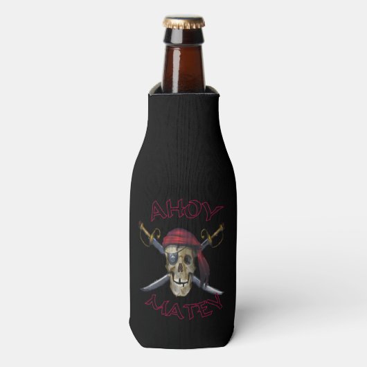 Pirate skull Ahoy Matey Flesjeskoeler (Fles Voorkant)