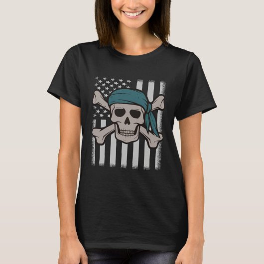Pirate Skull American Flag Halloween Party Costume T-shirt (Voorkant)