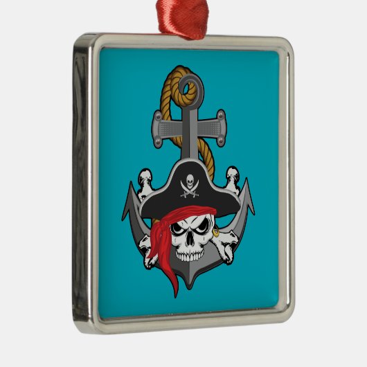 Pirate Skull Anchor Metalen Ornament (Rechts)