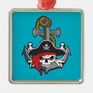 Pirate Skull Anchor Metalen Ornament