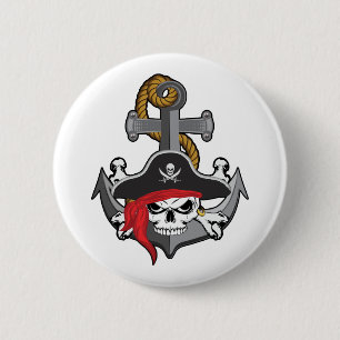 Pirate Skull Anchor Ronde Button 5,7 Cm