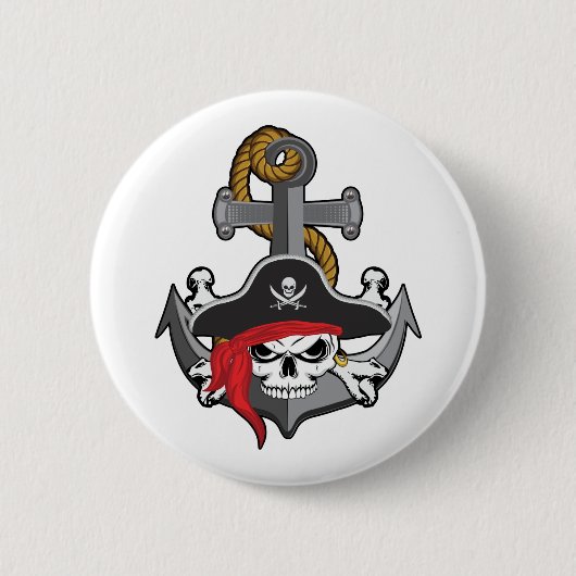 Pirate Skull Anchor Ronde Button 5,7 Cm (Voorkant)