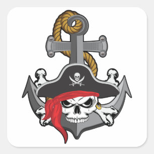 Pirate Skull Anchor Vierkante Sticker