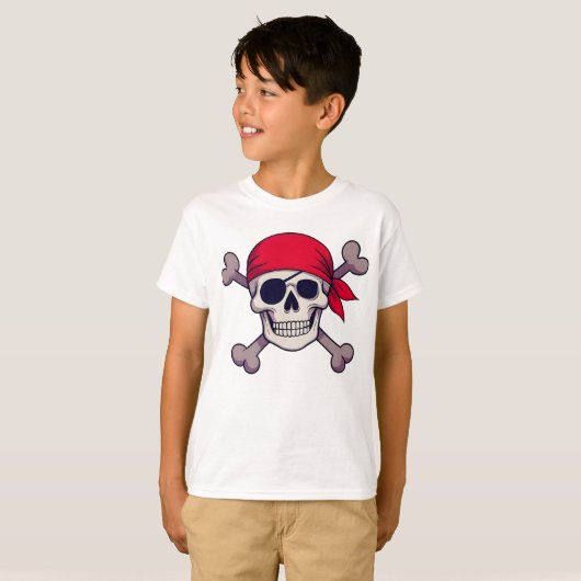Pirate Skull and Crossbones Illustration Arr T-shirt (Voorkant volledig)