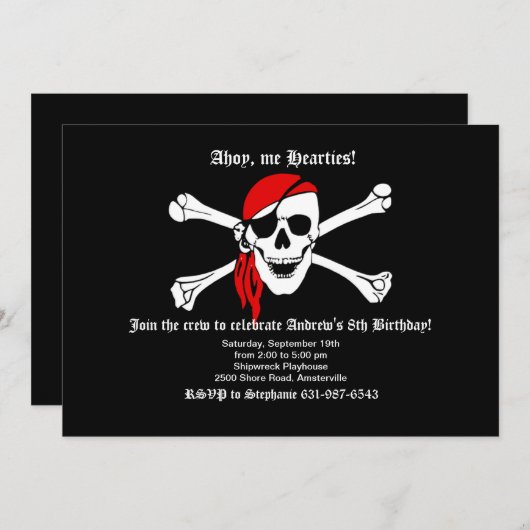 Pirate Skull and Crossbones Invitation Kaart (Voorkant / Achterkant)