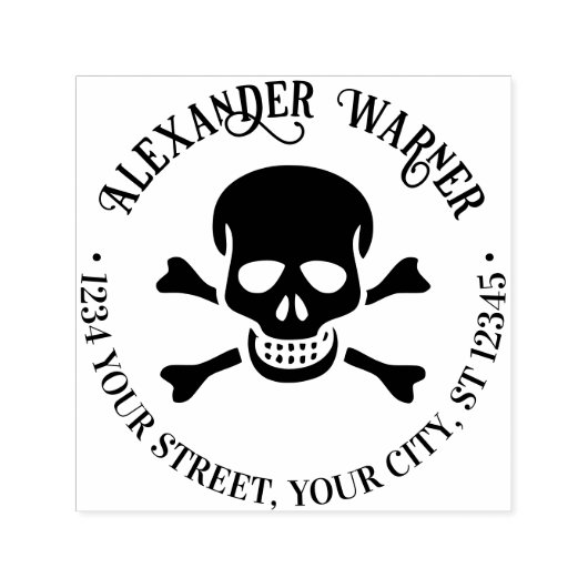Pirate Skull and Crossbones Naam Retouradres Zelfinktende Stempel (Design)