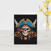 Pirate Skull and Crossbones Skeleton voor Hallowee Kaart (Gele Bloem)