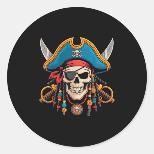 Pirate Skull and Crossbones Skeleton voor Hallowee Ronde Sticker (Voorkant)