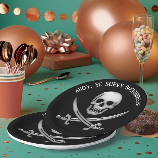 Pirate Skull and Sword Crossbones Papieren Bordje (Multi)
