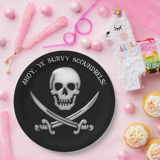 Pirate Skull and Sword Crossbones Papieren Bordje (Feest)