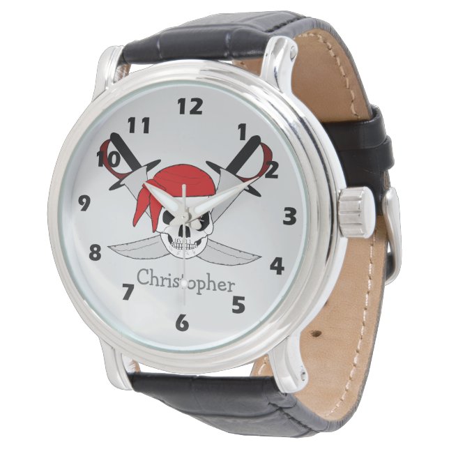 Pirate Skull And Swords Design Horloge (Gekanteld)