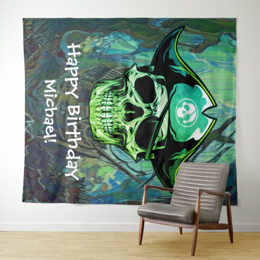 Pirate Skull Birthday Captain Jack Wandkleed (In Situ (horizontaal))