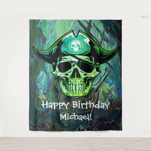 Pirate Skull Birthday Captain Jack Wandkleed (Voorkant)