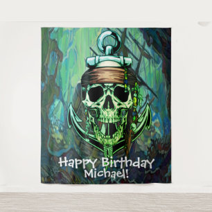 Pirate Skull Birthday Ghost ship Tapestry Wandkleed