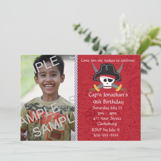Pirate Skull Birthday Photo Template Kaart (Staand voorkant)