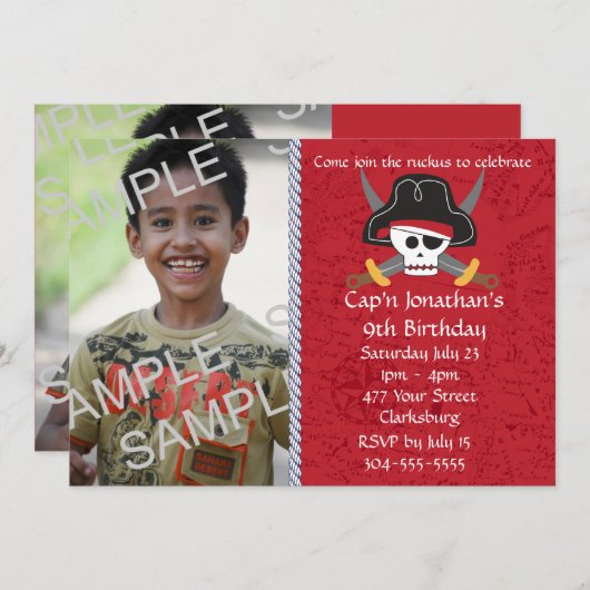 Pirate Skull Birthday Photo Template Kaart (Voorkant / Achterkant)