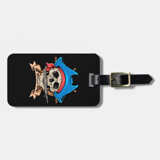 Pirate Skull Biting Knife Bagagelabel (Voorkant horizontaal)
