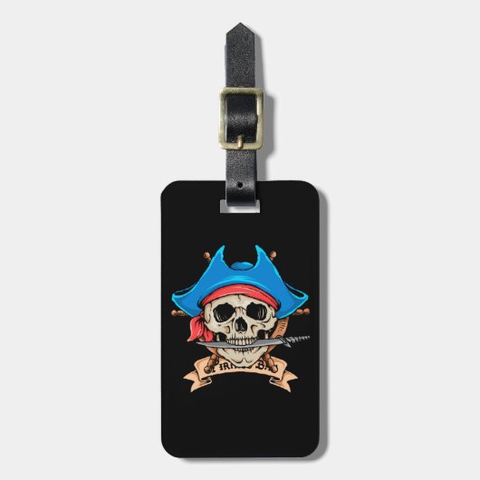 Pirate Skull Biting Knife Bagagelabel (Voorkant verticaal)