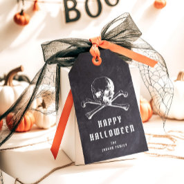 Pirate Skull & Botten Black Halloween Cadeaulabel