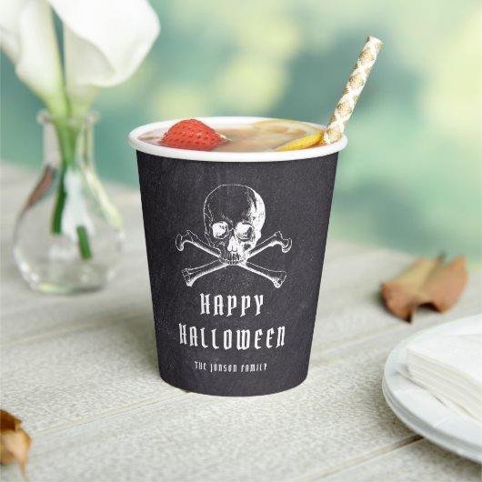 Pirate Skull & Botten Black Halloween Papieren Bekers (Insitu)