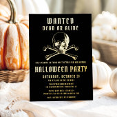 Pirate Skull & Botten Black Halloween Party Gold Folie Uitnodiging