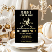Pirate Skull & Botten Black Halloween Party Gold Folie Uitnodiging