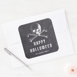 Pirate Skull & Botten Black Halloween Vierkante Sticker