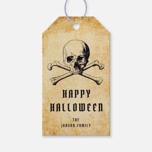 Pirate Skull & Botten Halloween Cadeaulabel (Voorkant)