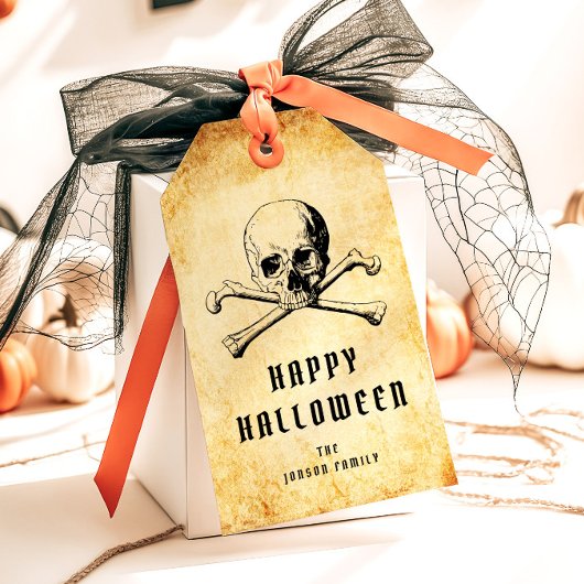 Pirate Skull & Botten Halloween Cadeaulabel