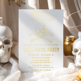 pirate Skull & Botten Halloween Party Gold Folie Uitnodiging