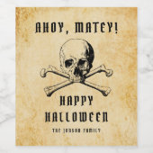  Pirate Skull & Botten Halloween Wijn Etiket (Enkel label)