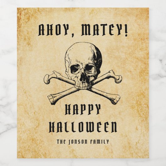  Pirate Skull & Botten Halloween Wijn Etiket (Enkel label)