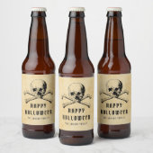  Pirate Skull & Botten Happy Halloween Bier Etiket (Flessen)