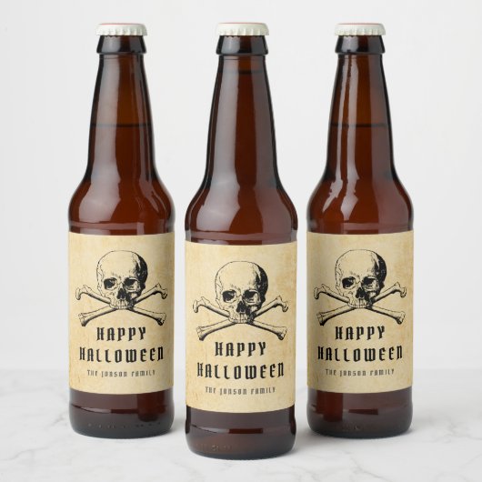  Pirate Skull & Botten Happy Halloween Bier Etiket (Flessen)